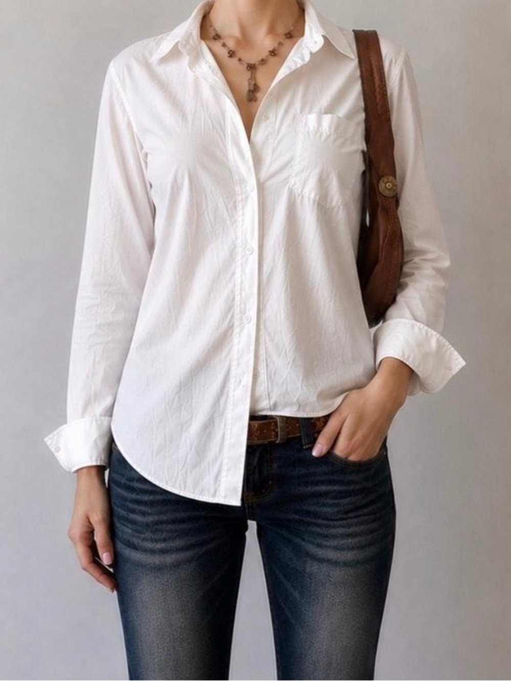 George White Long-Sleeve Button Front Relaxed Blouse